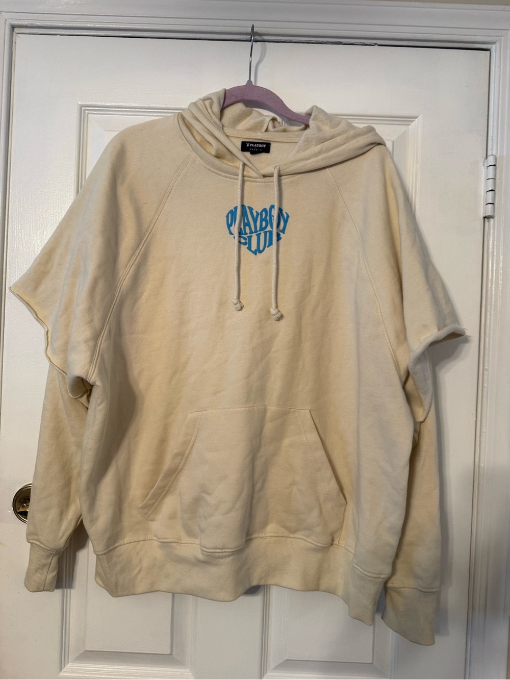 PLAYBOY Cream Hoodie with Blue Logo Style